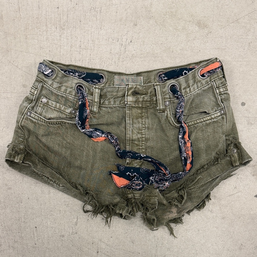 We The Free Olive Jean Shorts with Distressed Hem